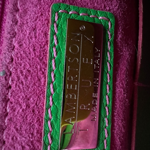 Lambertson Truex handbag bright green leather with hot pink suede lining - Picture 3 of 15